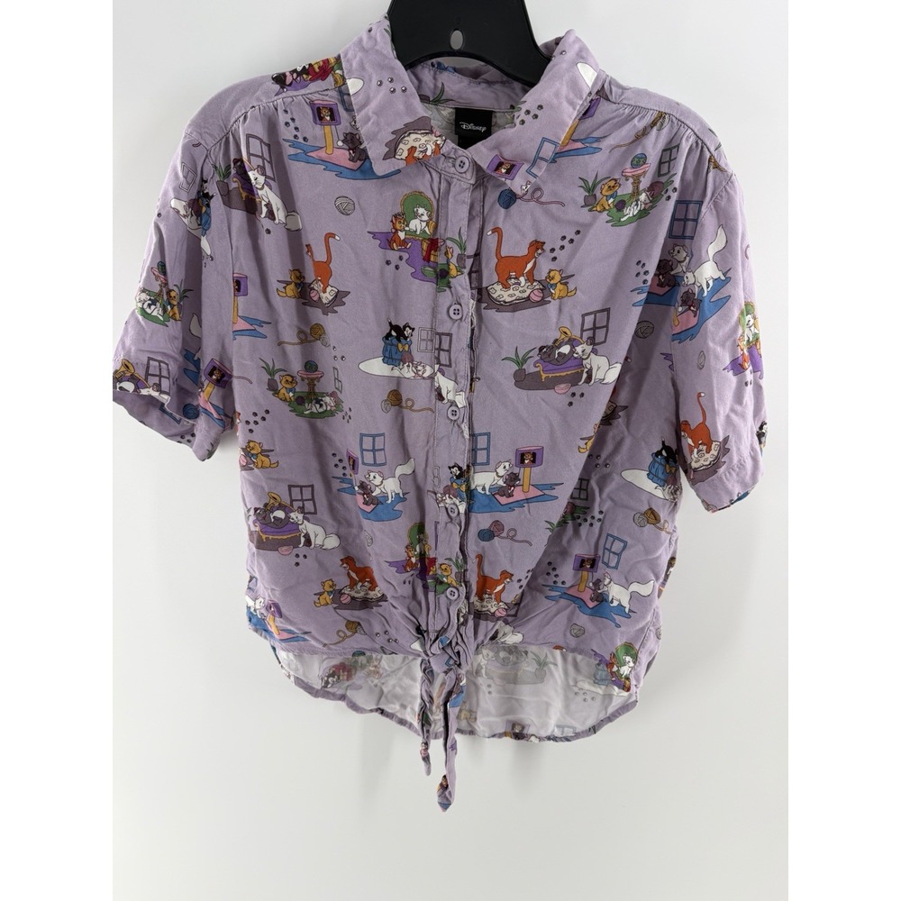 Disney Women's Shirt Button The Aristocrats tie-front top Size Medium Purple